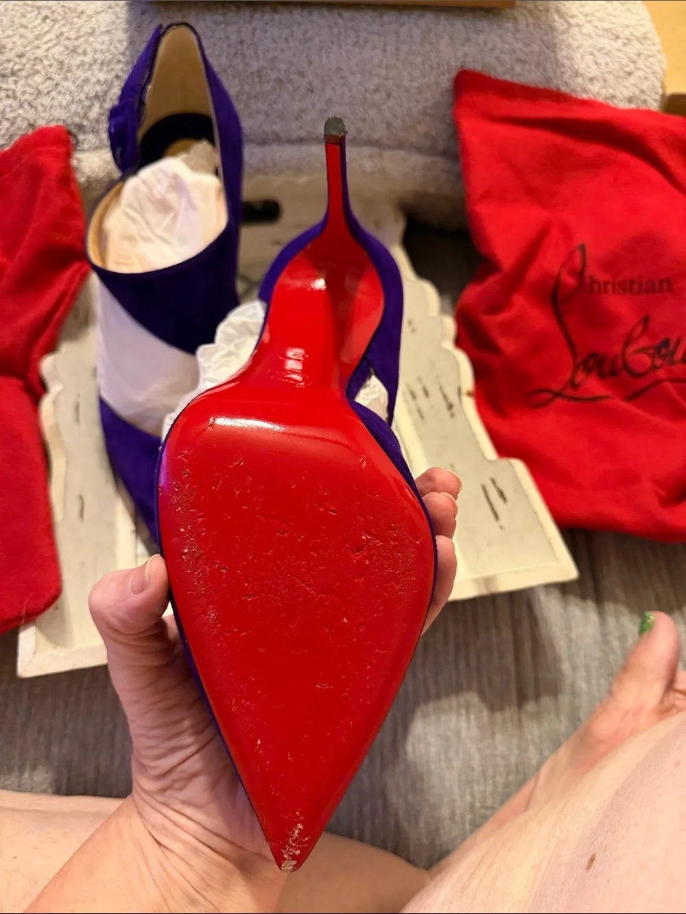 Christian Louboutin Purple Suede Pointed Mary Jane Pumps